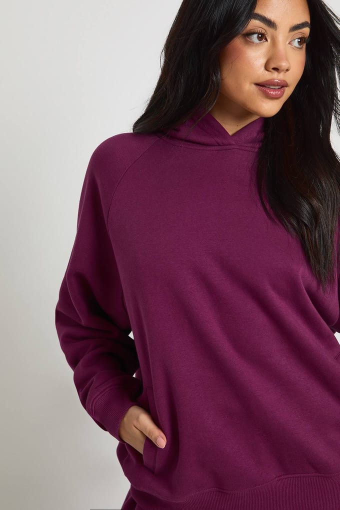 boohoo Dames Raglan Naad Oversized Hoodie | Dark Cherry | Maat: Small