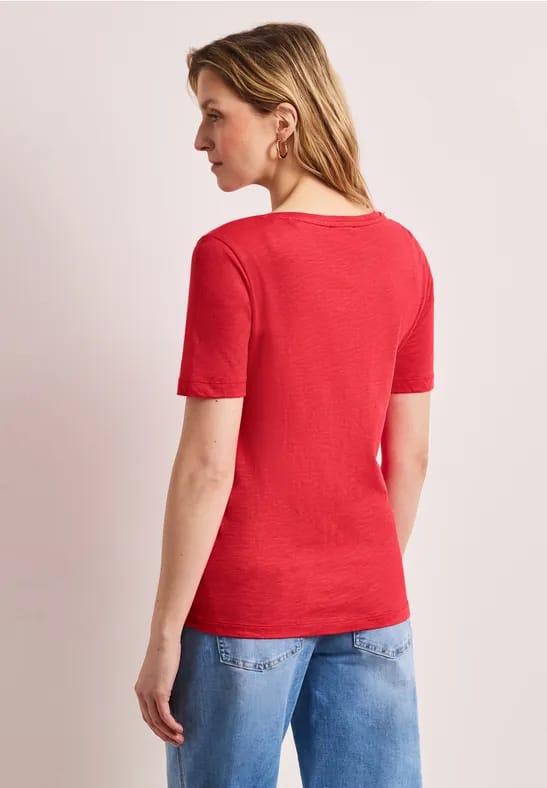 Basic Shirt met V-hals in effen kleur