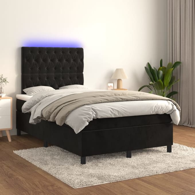vidaXL - Boxspring - met - matras - en - LED - fluweel - zwart - 120x200 - cm