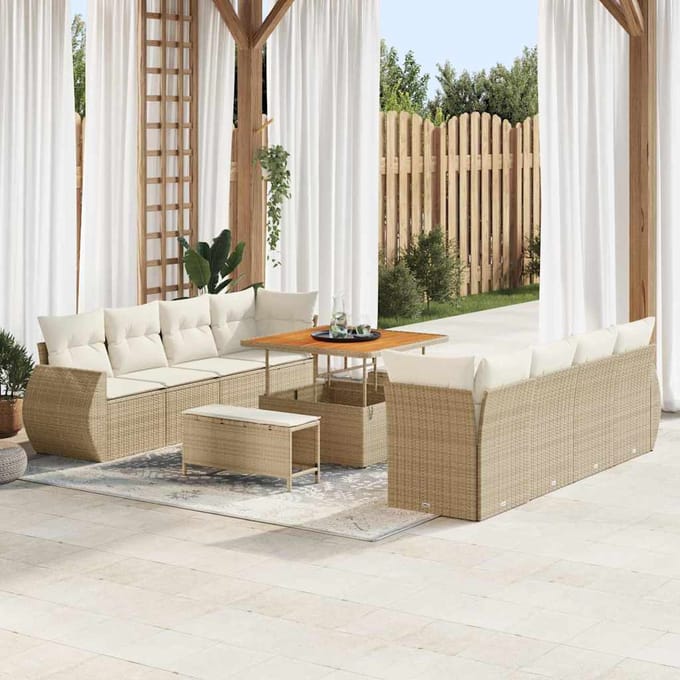 vidaXL - Tuinbank - Set - 11 - st - Beige - poly - rattan