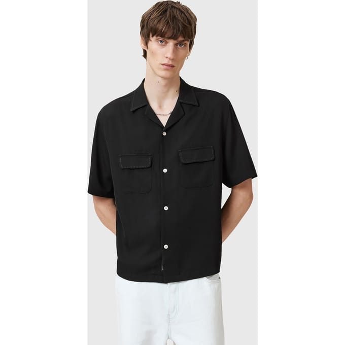 AllSaints Farley Ss Shirt Black Größe: M | Casual hemden Outlet | Herren | Schwarz