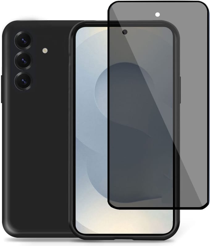 Technow hoesje + Privé Screenprotector geschikt voor Samsung S25 Plus – Privacy Tempered Glass - Back Case Cover Zwart