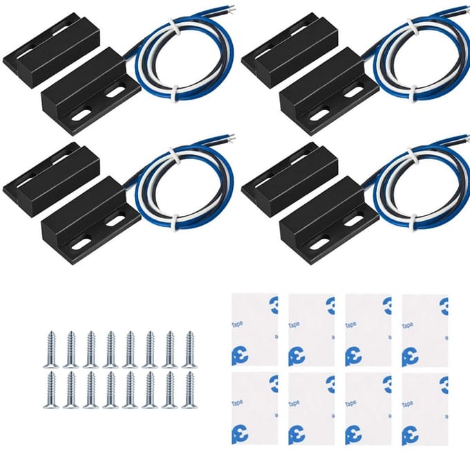 Magnetische Deurcontact Reedschakelaar - Veiligheid - Set van 4 - Zwart
