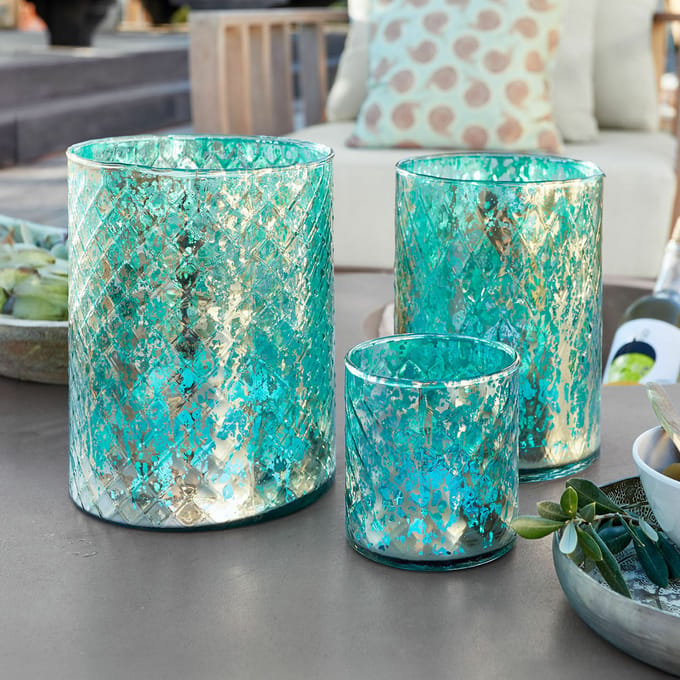 LOBERON Windlichtje set van 3 Firalen turquoise