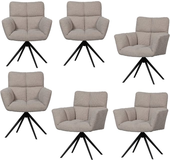 WOOOD Vinny Draaistoelen - Bouclé - Zand - Set van 6