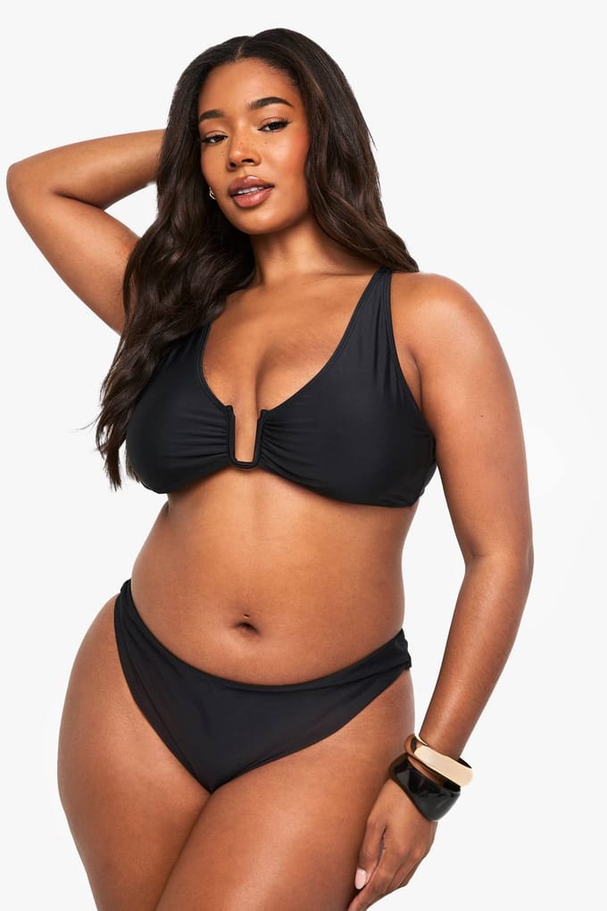 boohoo Dames Plus Zwemkleding Essentials Hoge Taille Slip | Black | Maat: 24