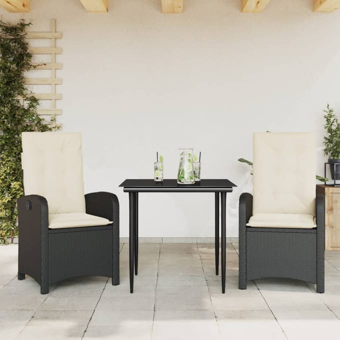 vidaXL - 3-delige - Tuinset - met - kussens - poly - rattan - zwart