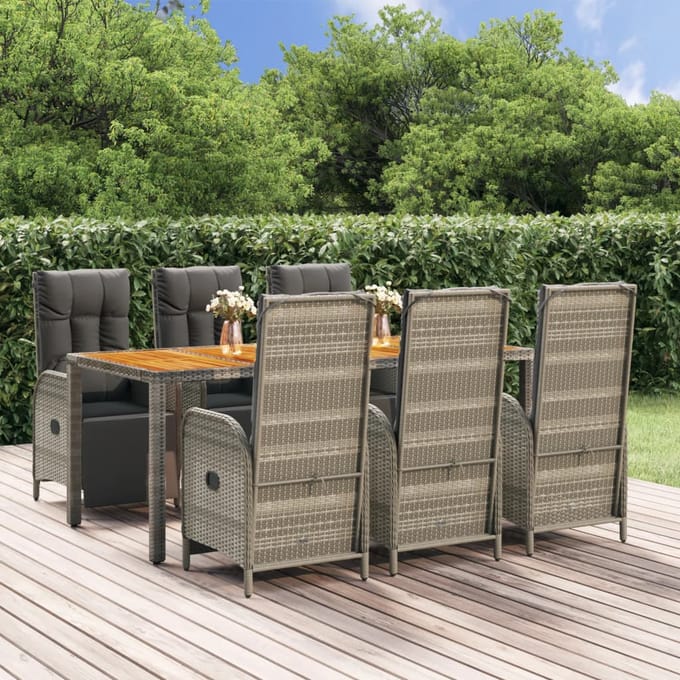 vidaXL - 7-delige - Tuinset - met - kussens - poly - rattan - grijs