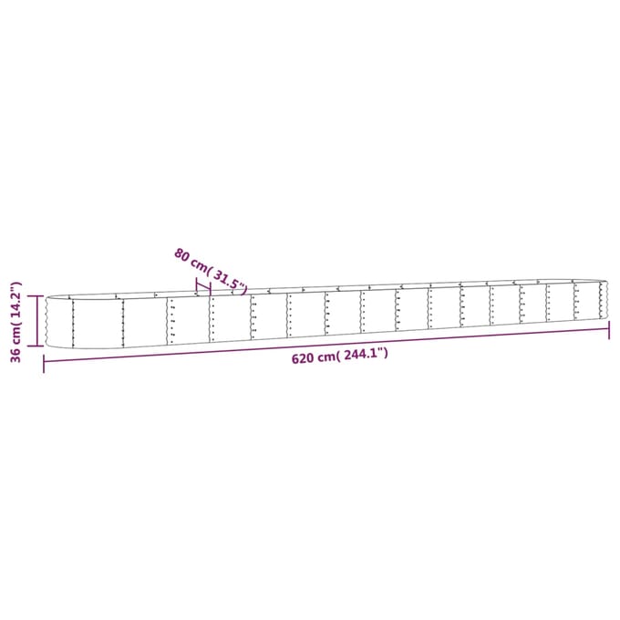 Vidaxl Jardinière Surélevée, Acier Peint par Poudre 620X80X36 Cm, Grise