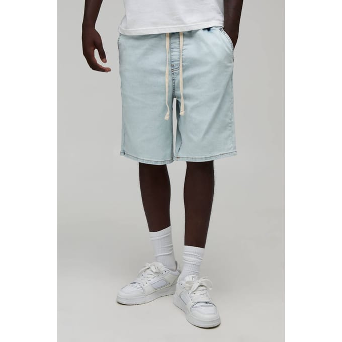 Denim Short Met Stretch En Verlengd Trekkoord | Light Blue | Size Medium