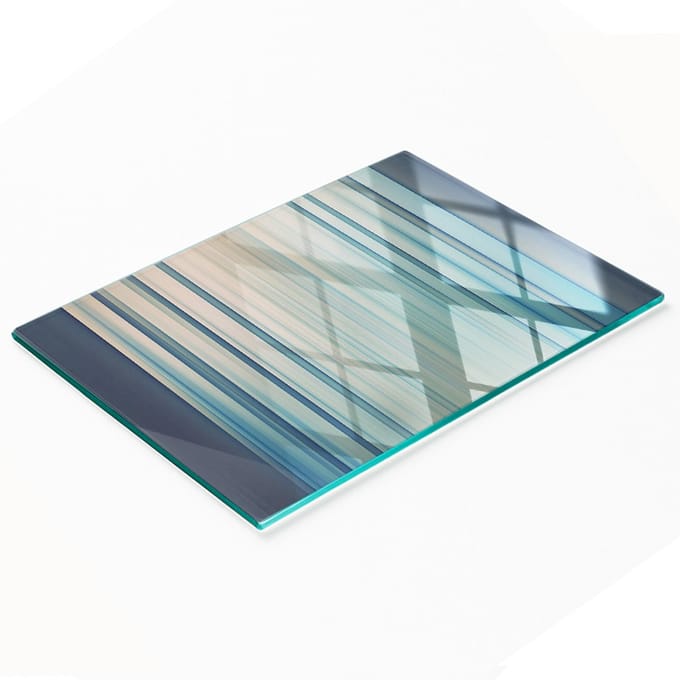 Glazen keukensnijplank met blauwe strepen, 80x52 cm
