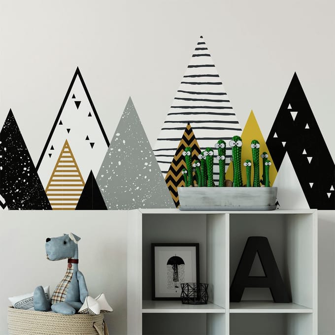 Kinderstickers van Scandinavische bergen met een bontmuts, 60 x 100 cm