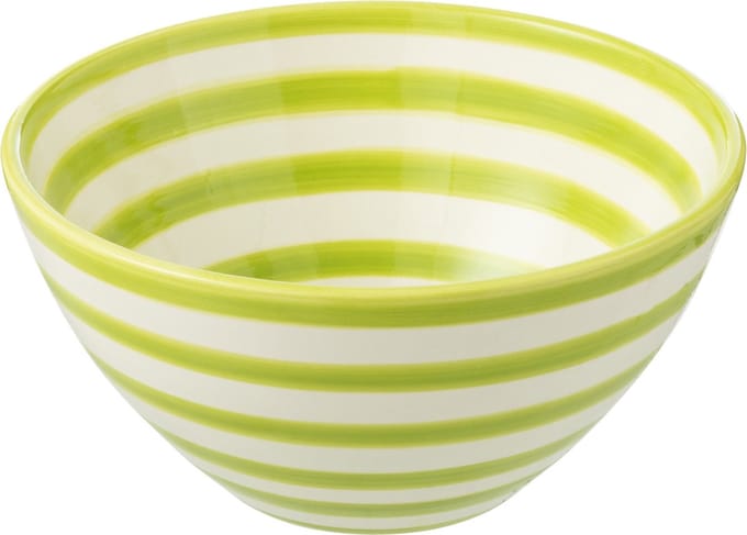 J-Line kom Granada Stripes High - keramiek - wit/groen - medium - Ø 22 cm