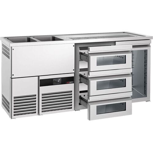 GGM Gastro Bierkoeling PREMIUM - 1950x700mm - 1 glazen deur & 3 laden zilver
