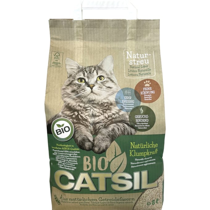 Dubbelpak: 2x 8 liter organische kattenbakvulling op basis van granen Catsil