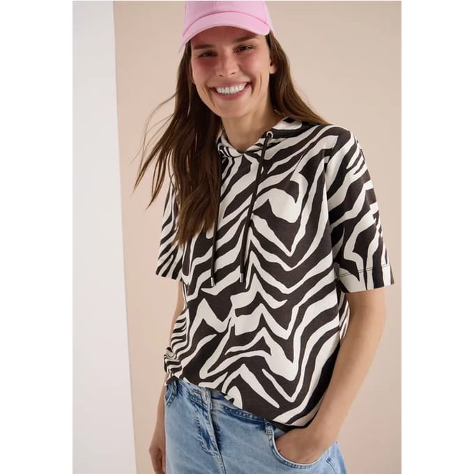 Shirt met korte mouwen, capuchon en structuur