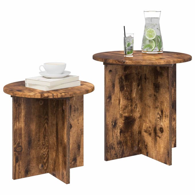 vidaXL - Bijzettafelset - 2 - pcs - Gerookte - Eik - Geconstrueerd - hout