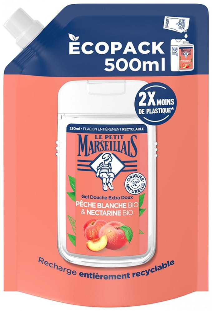 Le Petit Marseillais Extra Milde Douchegel Witte Perzik en Biologische Nectarine Eco-Refill 500 ml