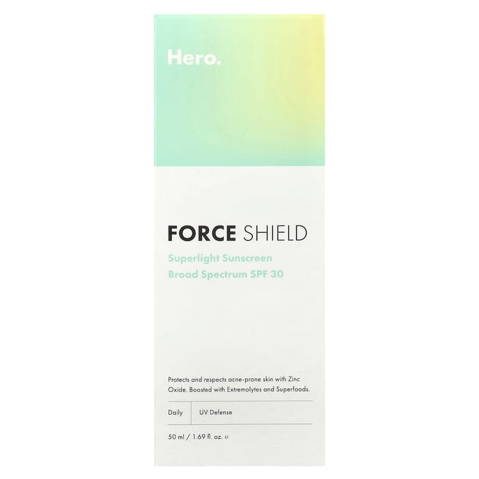 Hero Cosmetics, Force Shield, Superlicht Zonnebrandcrème, SPF 30, 1.69 fl oz (50 ml) white
