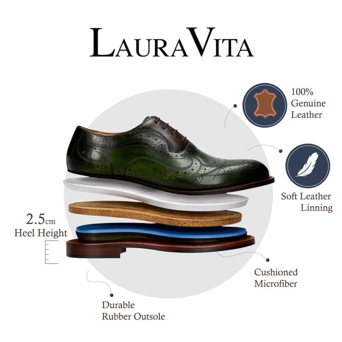 Lorenzo Conti Heren Khaki Groene Leren Brogue Oxford Nette Schoenen - Ayan-01