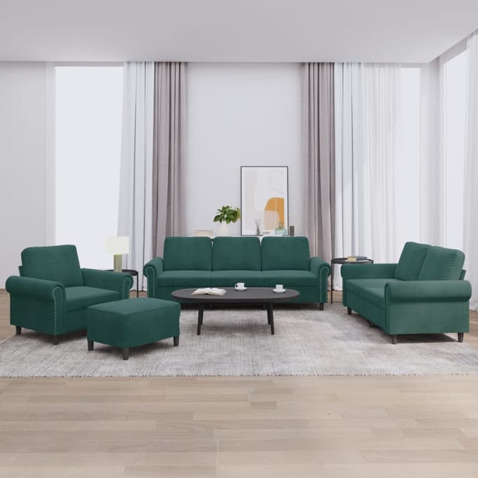 vidaXL - 4-delige - Loungeset - met - kussens - fluweel - donkergroen