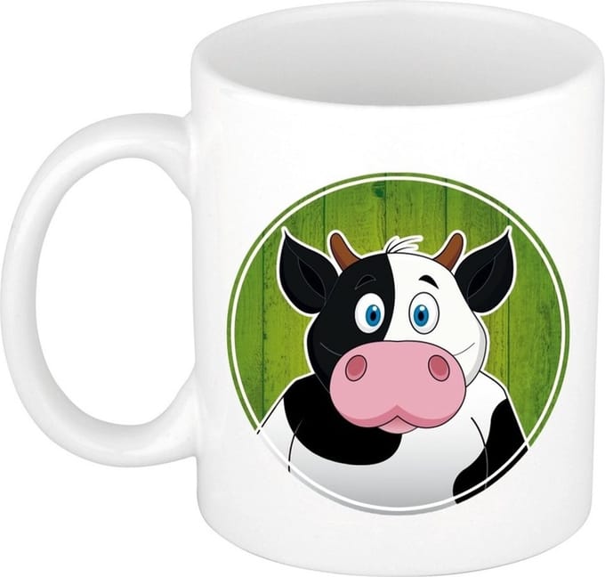 Koe mok - wit - keramiek - 300 ml - kinder beker koe
