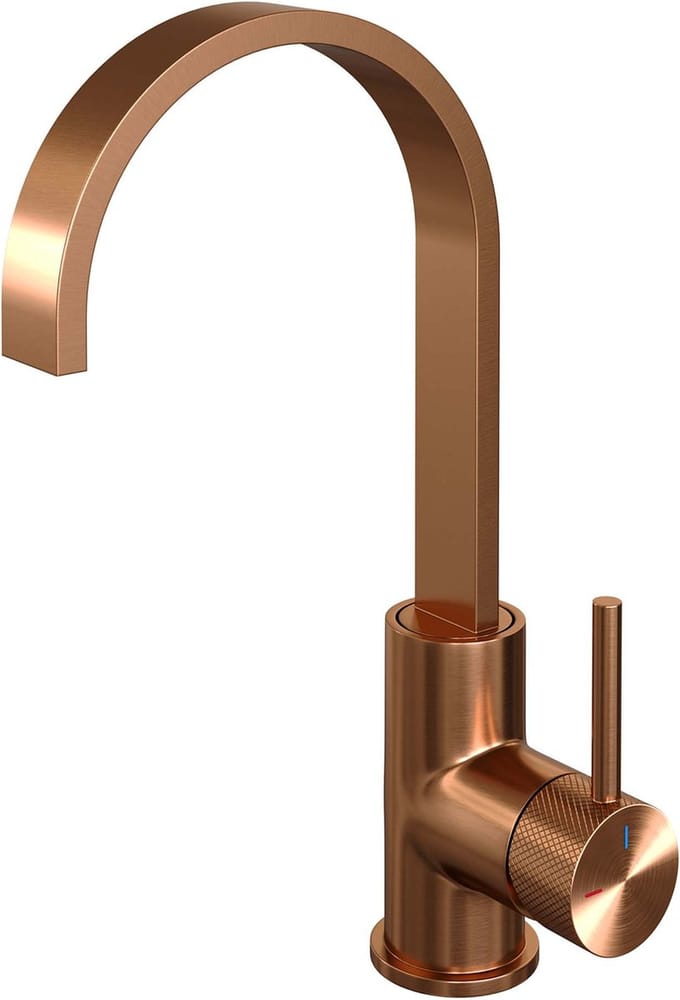 Brauer Copper carving Wastafelmengkraan opbouw - hoog - draaibaar - platte uitloop - model a - PVD - geborsteld koper