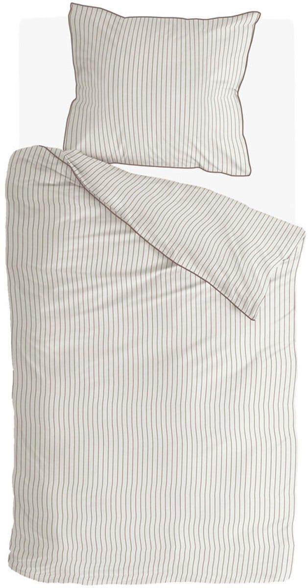 Walra Dekbedovertrek Gentle Stripes - 140x220 - 100% Katoen (BCI) - Off White / Bruin