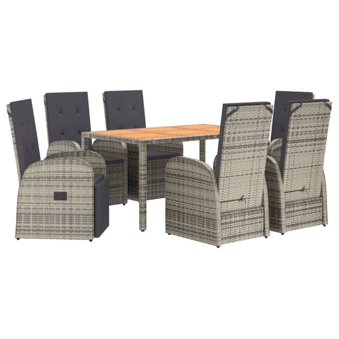 vidaXL - 7-delige - Tuinset - met - kussens - poly - rattan - grijs