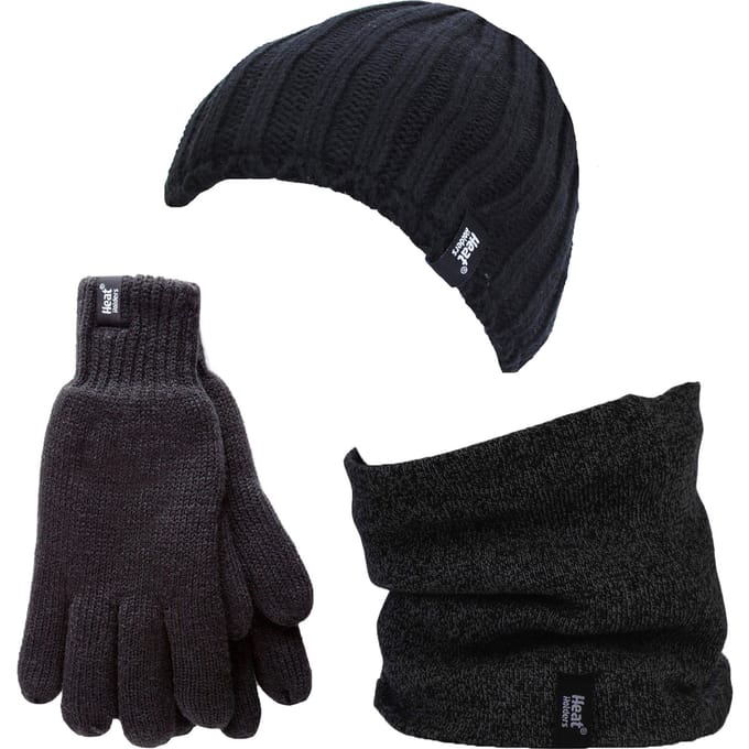 Heat Holders herenhoed, nekwarmer handschoenen set - Zwart