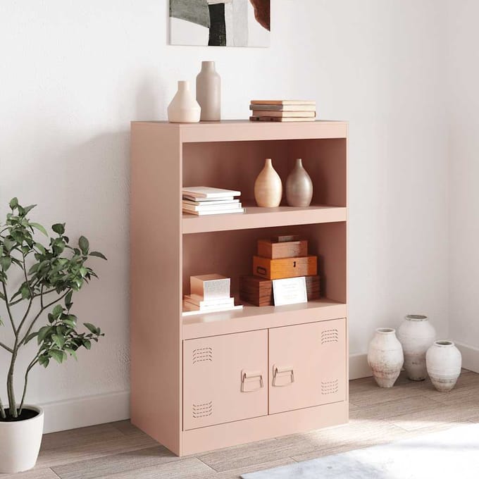vidaXL - Dressoir - 67x39x107 - cm - staal - roze