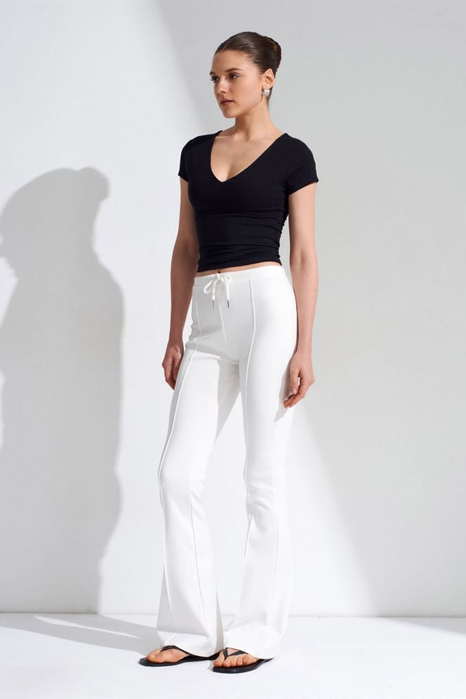 Mid-Waist Flare Jersey Broek met Touwtje