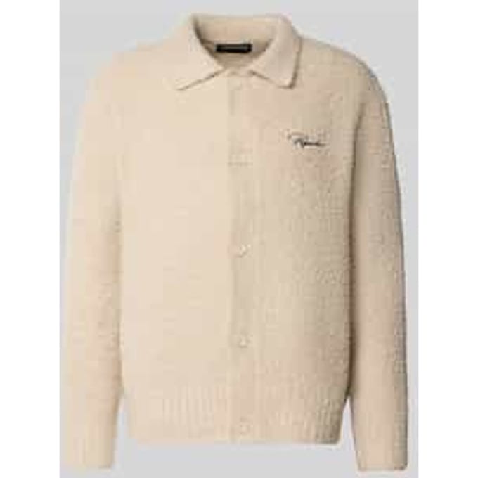 Gebreid jack met platte kraag en labelstitching