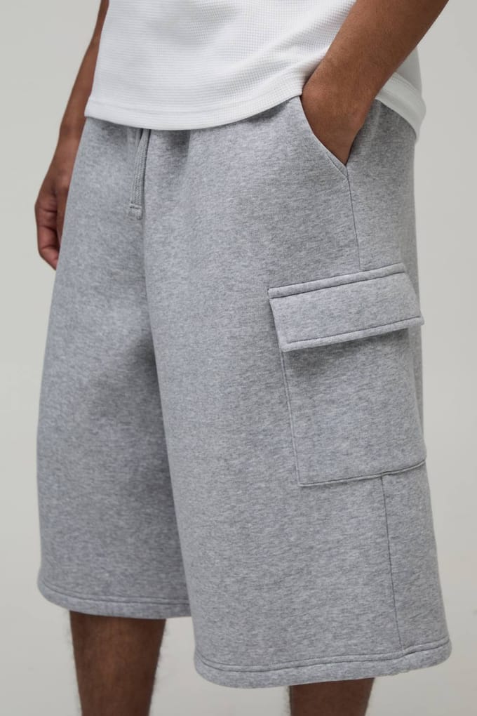 Jersey Bermuda Jort Met Cargozakken | Grey Marl | Size Small