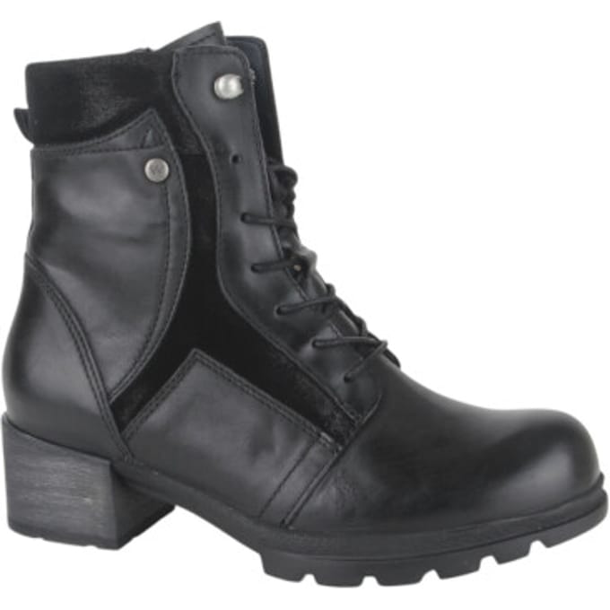Wolky Zwarte Leren Veterboots Dames - Zwart - 38