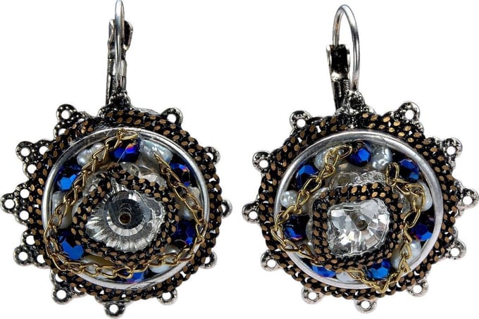 Behave - Oorbellen hanger rond - Blauw design - Vintage romantisch