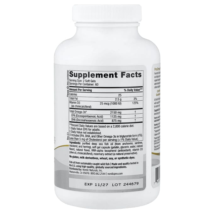 Proomega 2000-D, Citroen, 1.250 mg, 120 Softgels (625 mg per softgel)