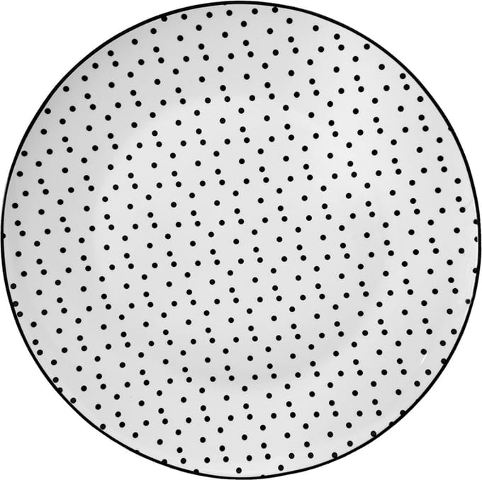 Clayre & Eef Dinerbord Ø 26 cm Wit Zwart Porselein Stippen