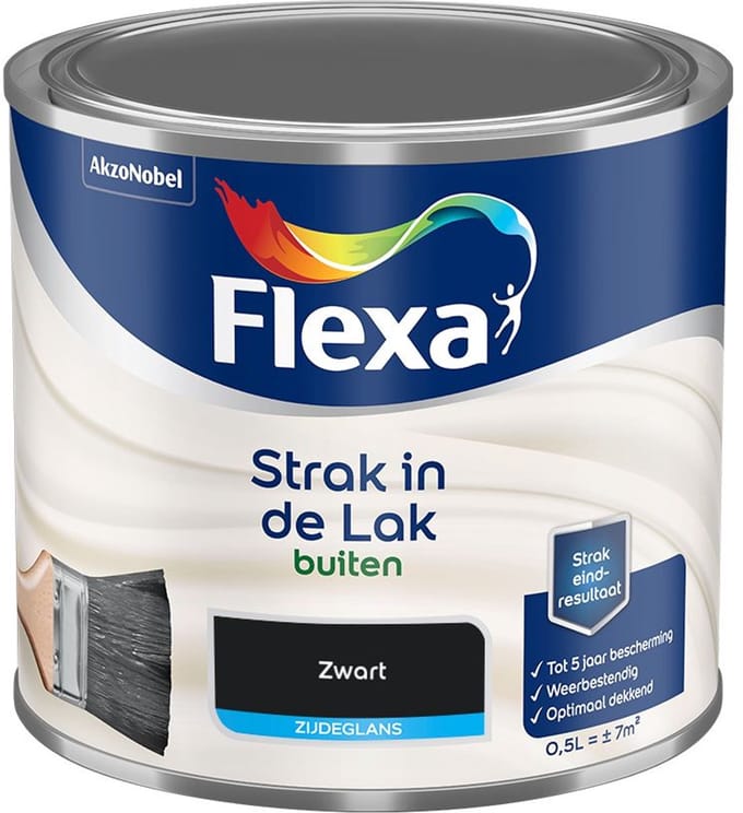 Flexa - Strak In De Lak Buitenlak Zijdeglans - Zwart - Mengverf - 500 Ml