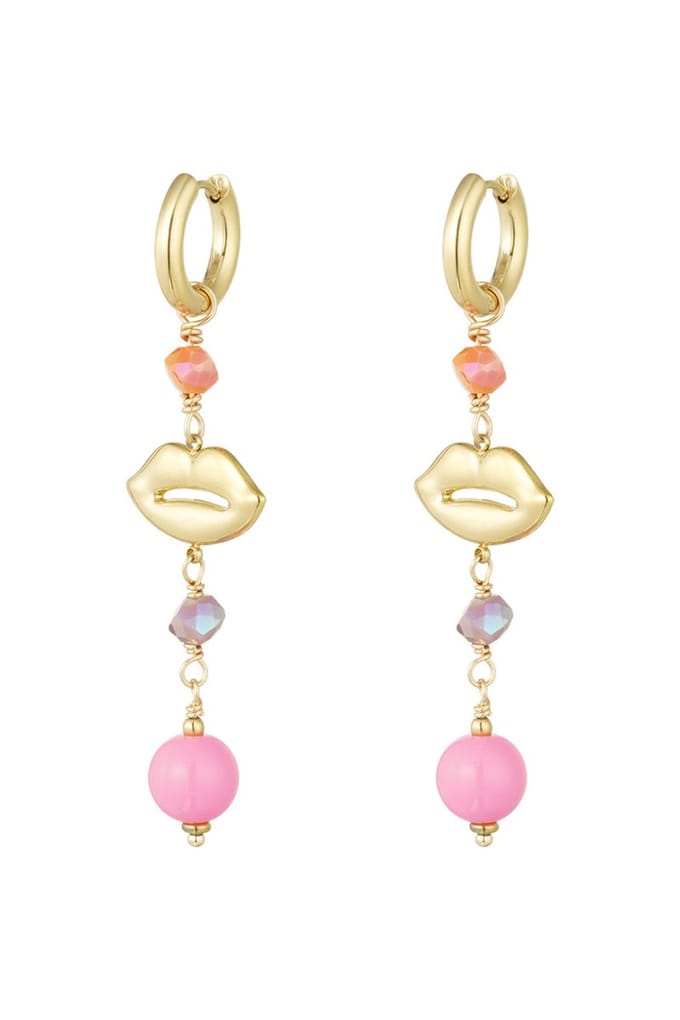 Oorbellen- lips on fire - roze- goudkleur