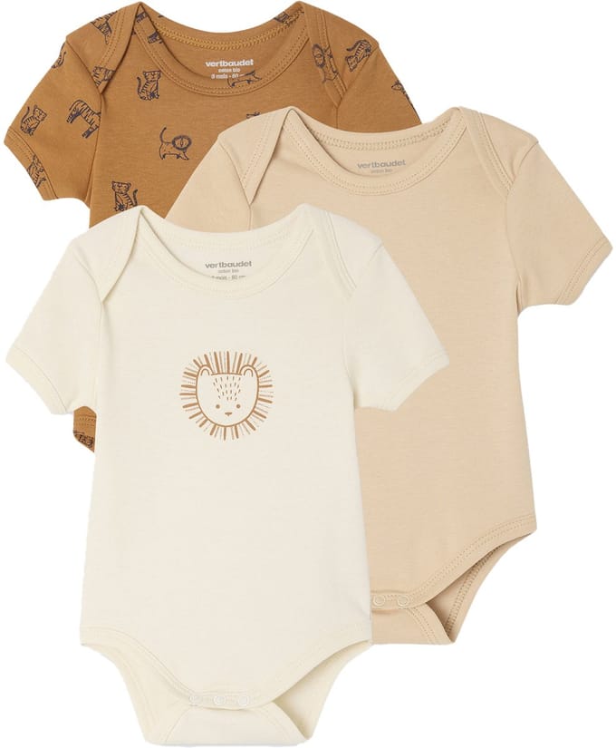 Vertbaudet Set van 3 Safari rompers korte mouwen