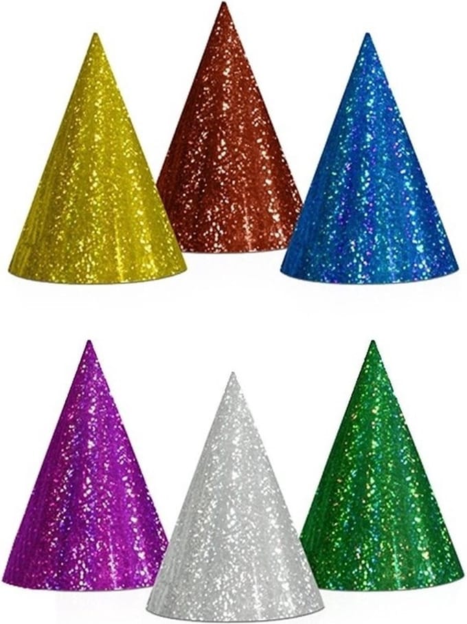 Gekleurde kartonnen feesthoedjes - glitters en multi kleuren - 80x stuks - verjaardag