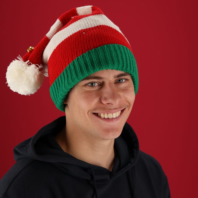Apollo - Kerstmuts - One Size - Rood/Wit/Groen - Rode kerstmuts - Kerstmuts met lichtjes - Kerstmutsen