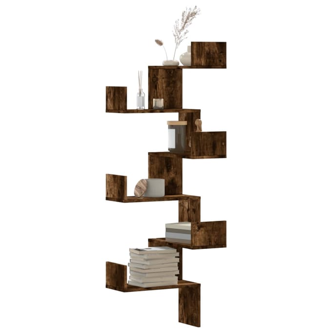 vidaXL - Hoekwandschap - 45x45x147 - cm - bewerkt - hout - gerookt - eikenkleurig