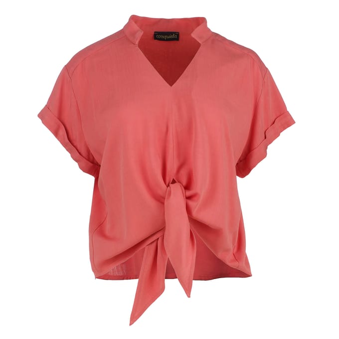 Top met strikdetail Koraal