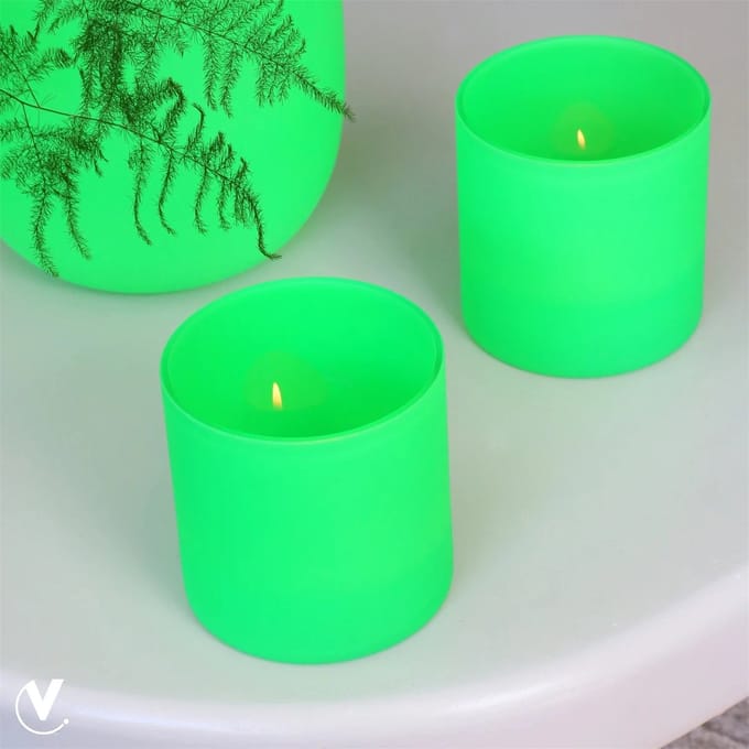 Waxinelichthouder Celtic | Neon Green | Set van 2 | Ø12 x H12 cm