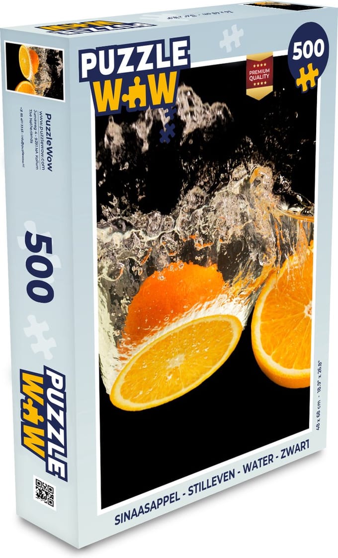 Puzzel Sinaasappel - Stilleven - Water - Zwart - Fruit - Legpuzzel - Puzzel 500 stukjes