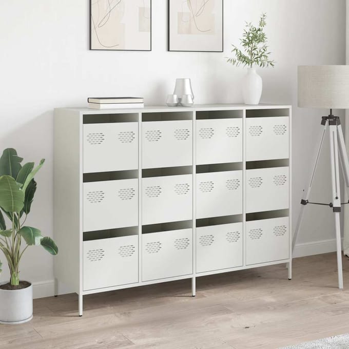 vidaXL - Dressoir - 135x39x103,5 - cm - koudgewalst - staal - wit