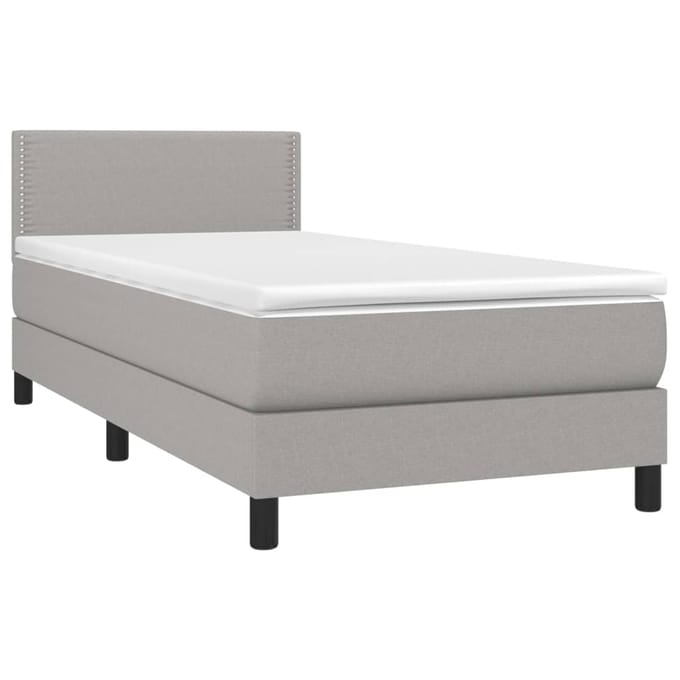 vidaXL - Boxspring - met - matras - en - LED - stof - lichtgrijs - 90x200 - cm