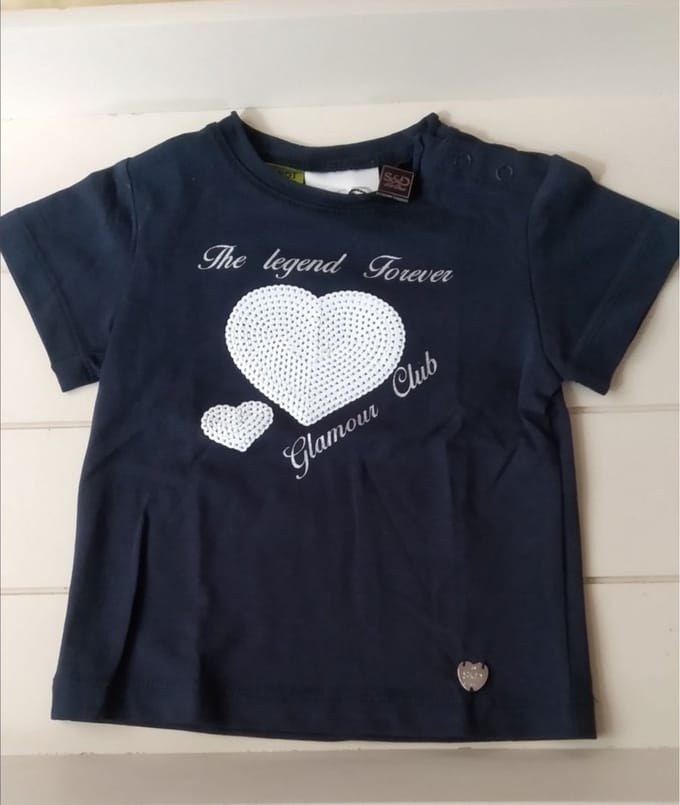 Le Chic t-shirt navy blauw met lovertjes hartjes maat 74